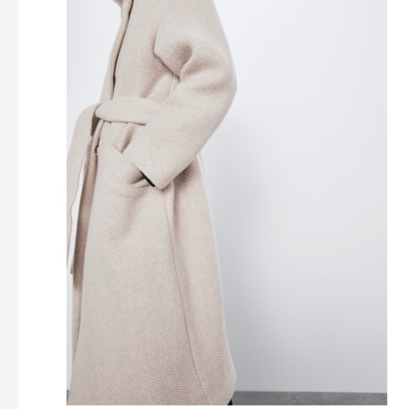 NWT! Zara medium textured wool blend high collar jacket with waist belt. - Picture 8 of 13